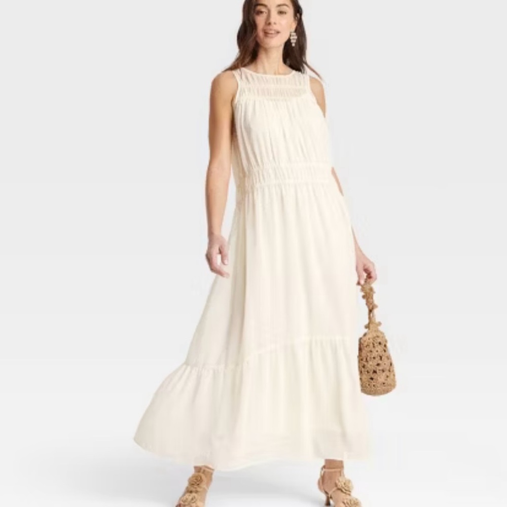 Sheer Chiffon Ivory Maxi Dress - Picture 2 of 11